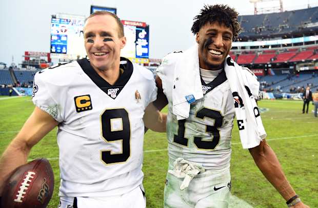 Michael Thomas with Drew Brees